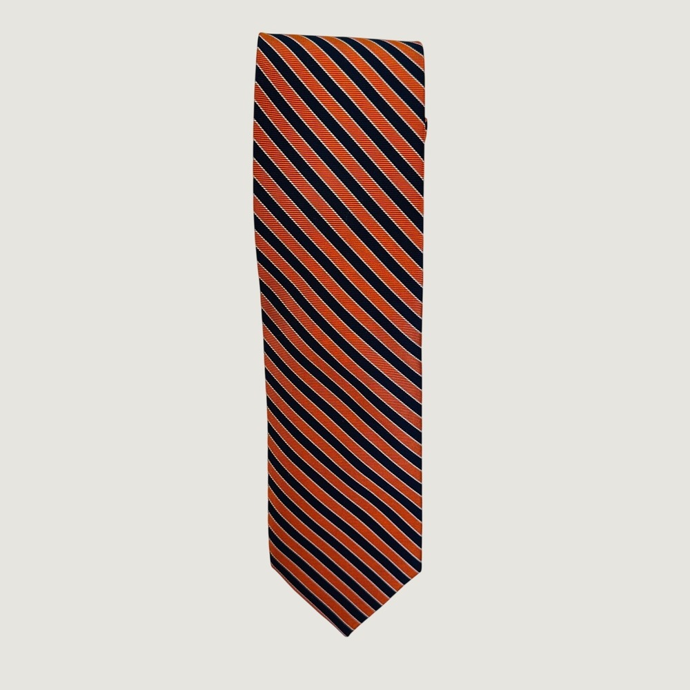Jos. A. Bank Classic Collection Silk Tie Orange Navy Blue Striped Hand Finished